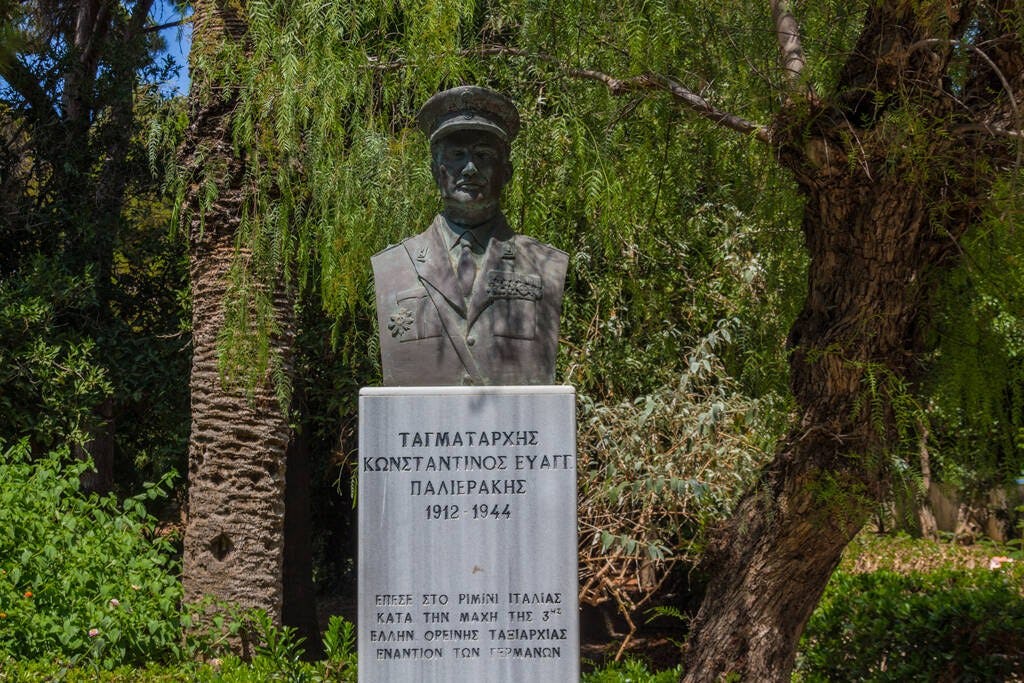 Major K Palierakis Bust in Rethymno's Municipal Garden